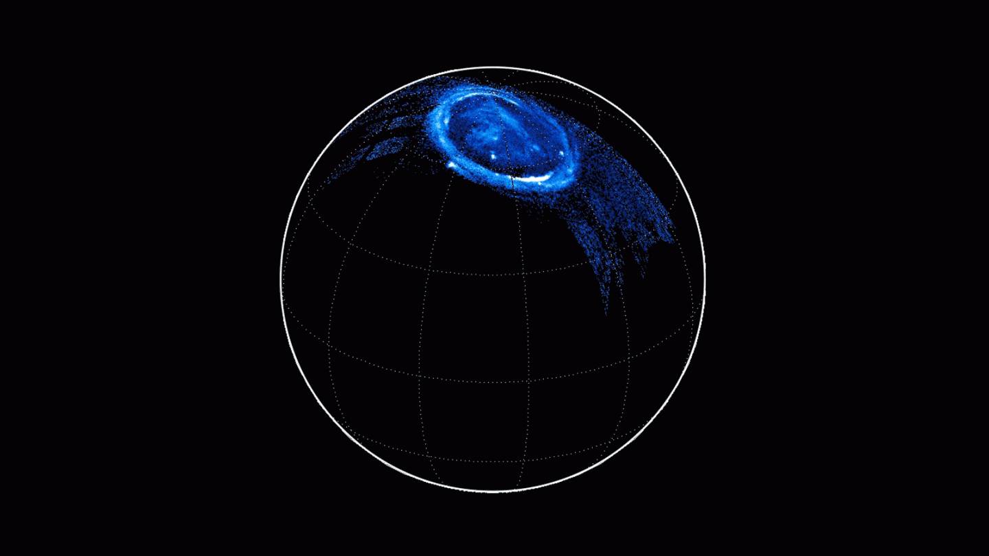 A reconstructed view of Jupiter's ultraviolet northern lights as detected by Juno