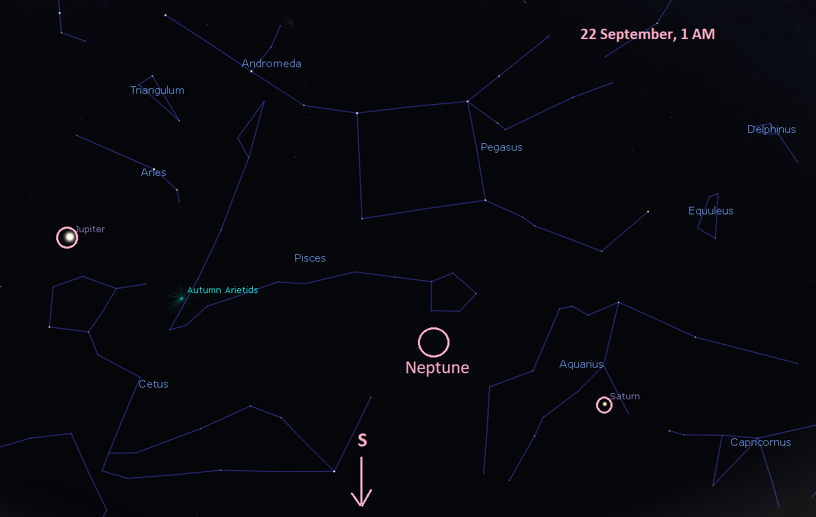 Position of Neptune on the sky late in September 2023