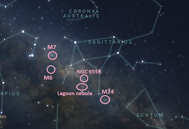 a map of deep sky objects around the Teapot asterism