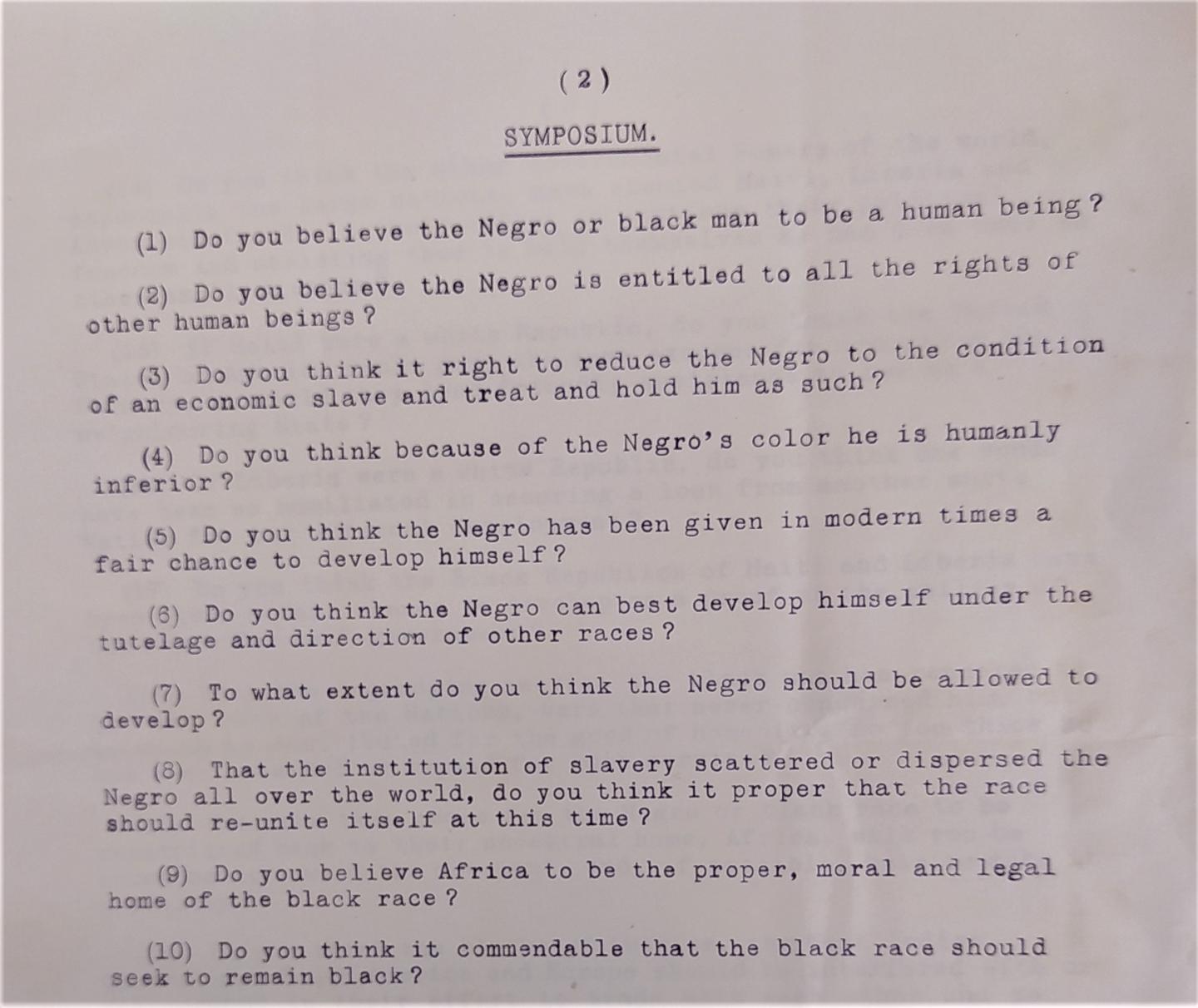 Symposium questions - Marcus Garvey