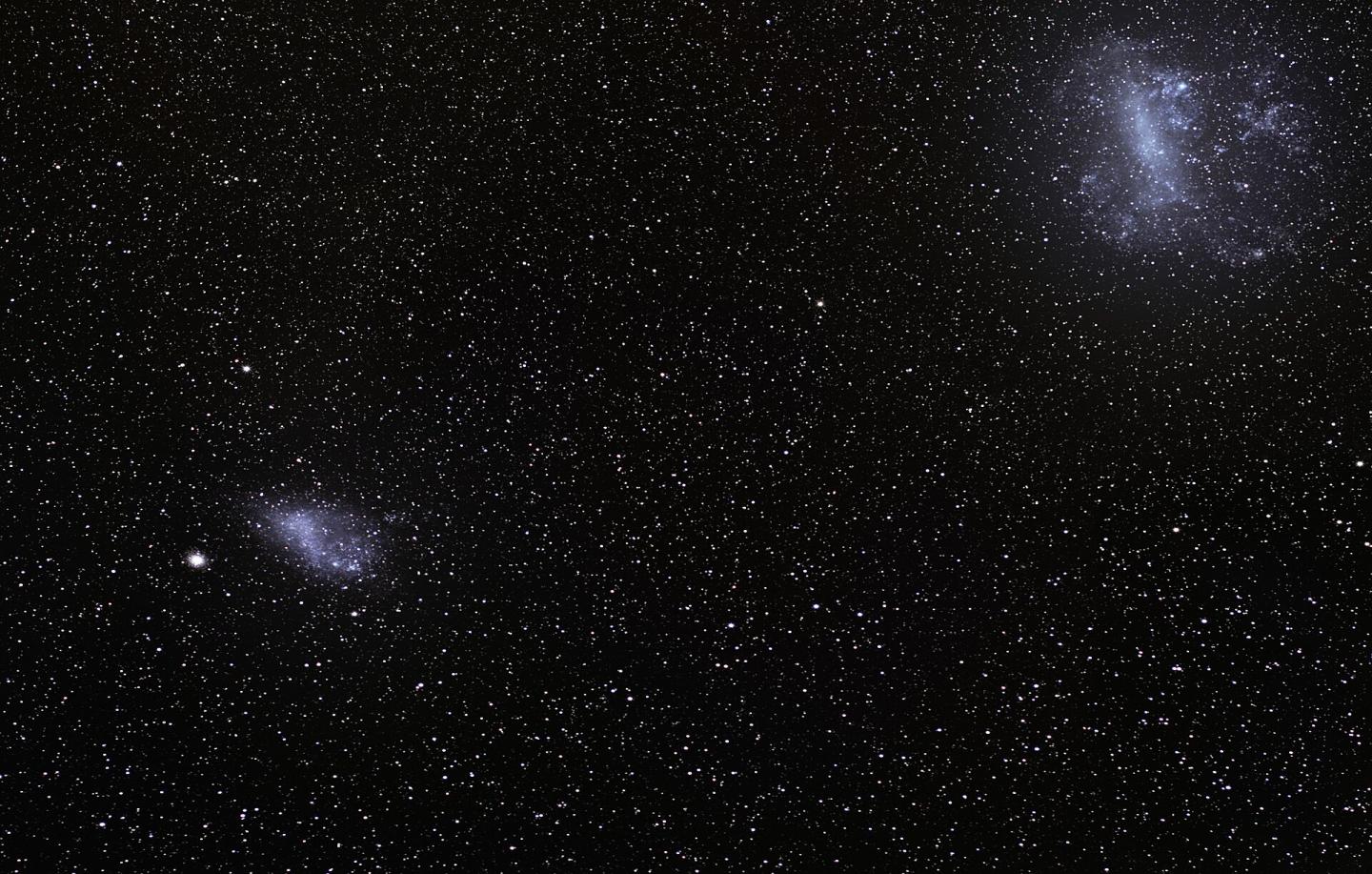 A photograph of the Small and Large Magellanic Clouds