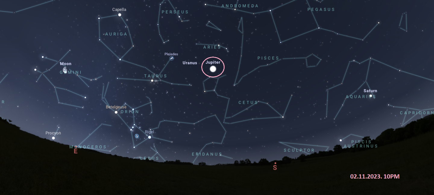 Jupiter in the sky at opposition November 2023