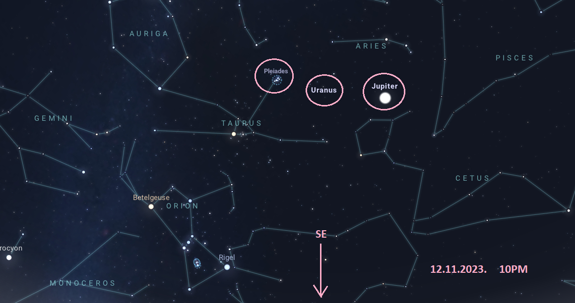 Uranus in the sky at opposition in November 2023