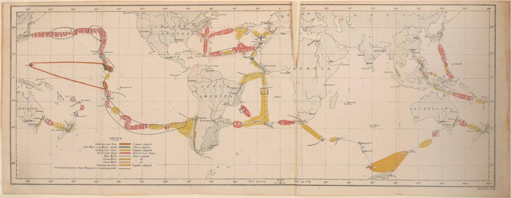 Chart showing the deep-sea sediments collected by Challenger along its route