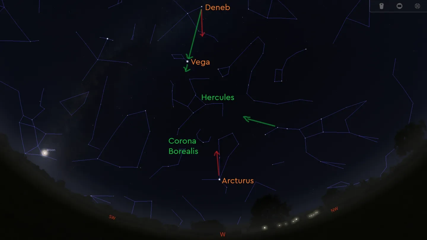 Stellarium screenshot showing pointers to Hercules
