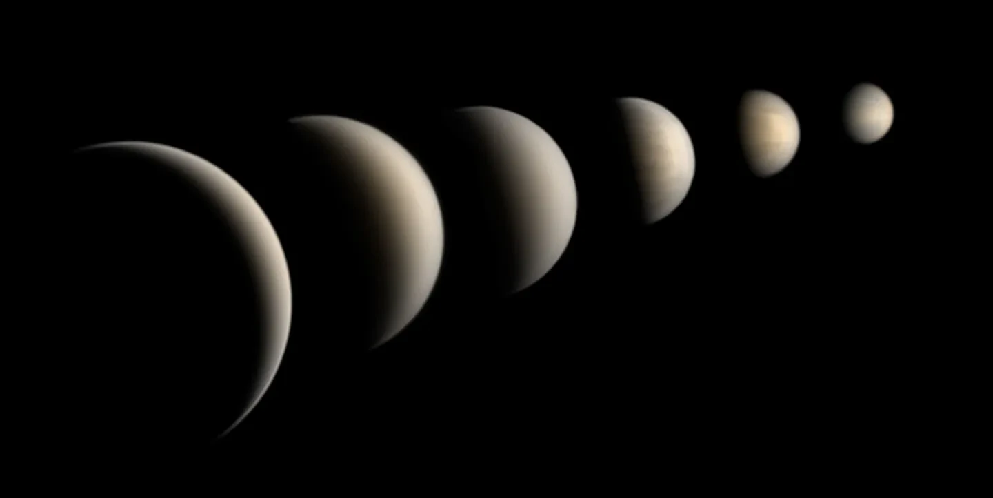 Composite image showing different phases of Venus as viewed from telescopes on Earth