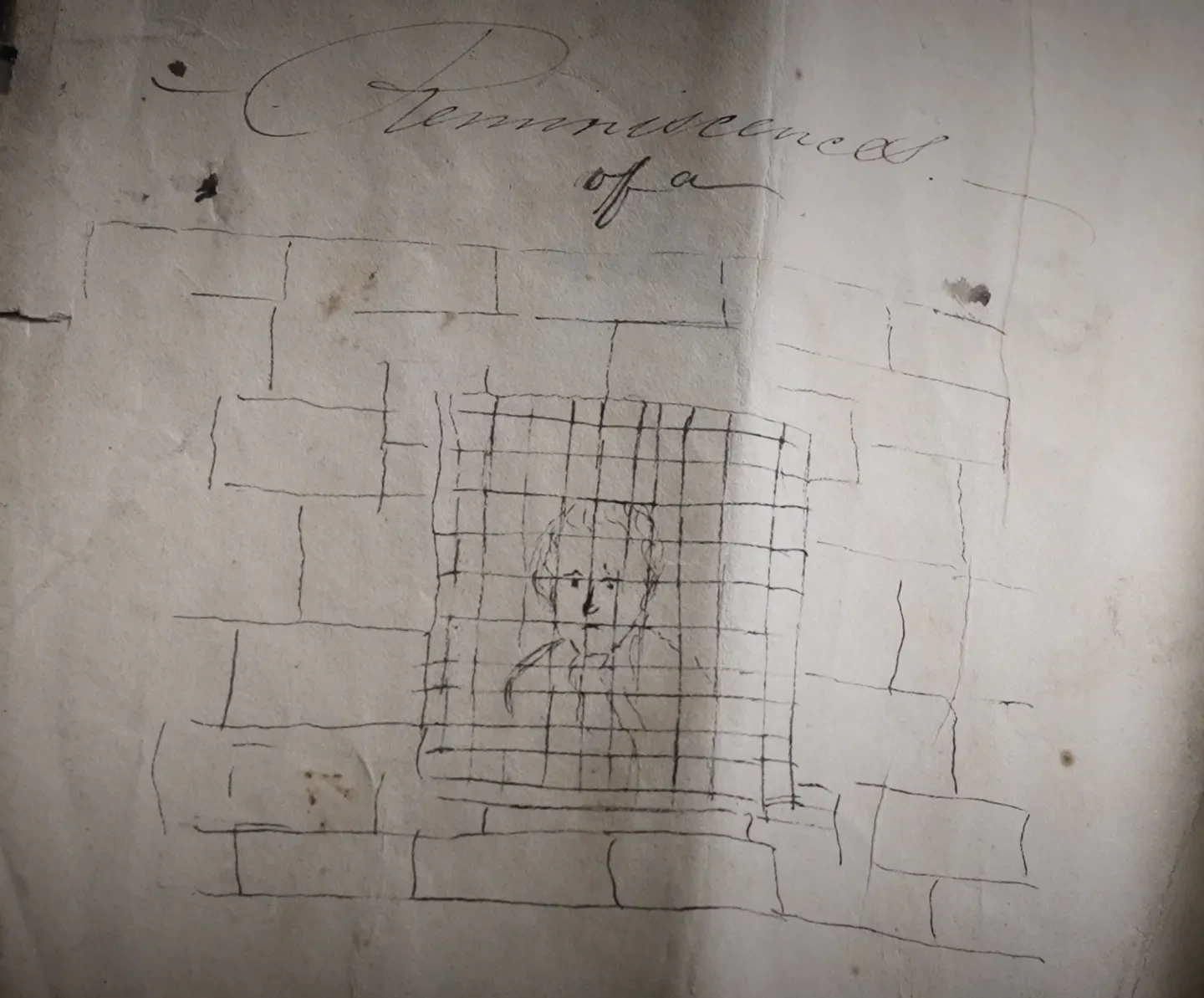 An illustration of a young boy looking out through prison bars