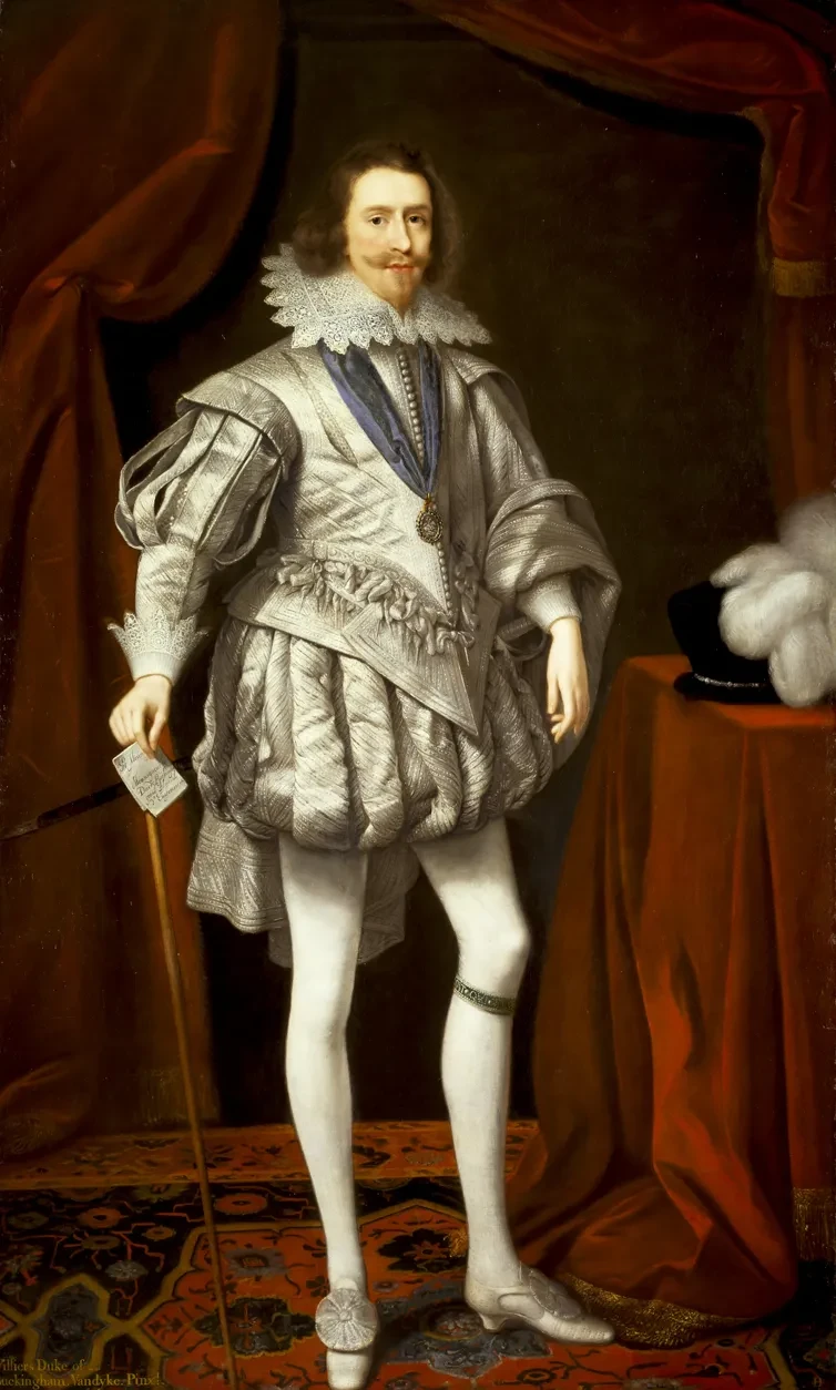Full length portrait of George Villiers dressed in white