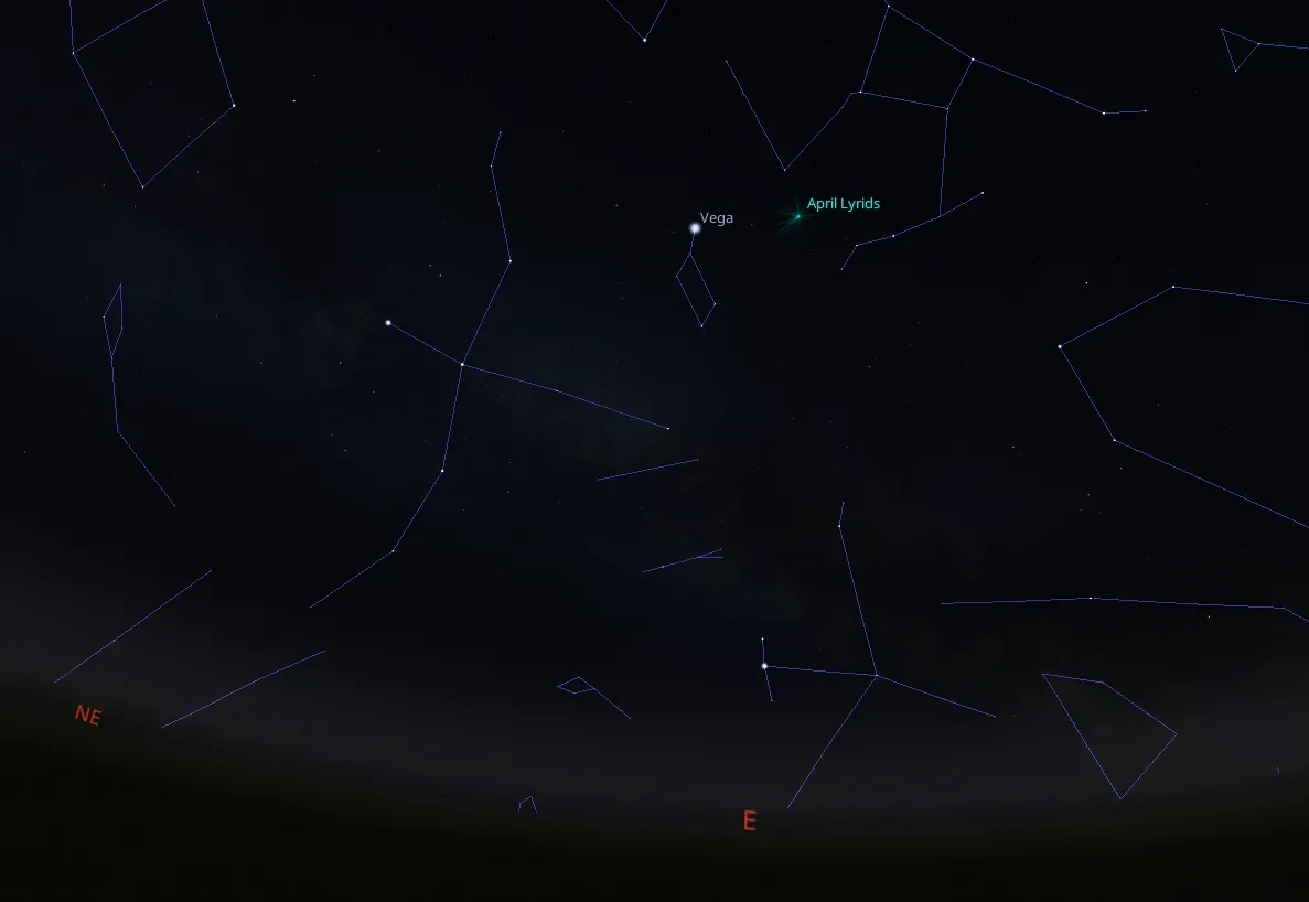 Stellarium screenshot showing the Lyrids radiant 