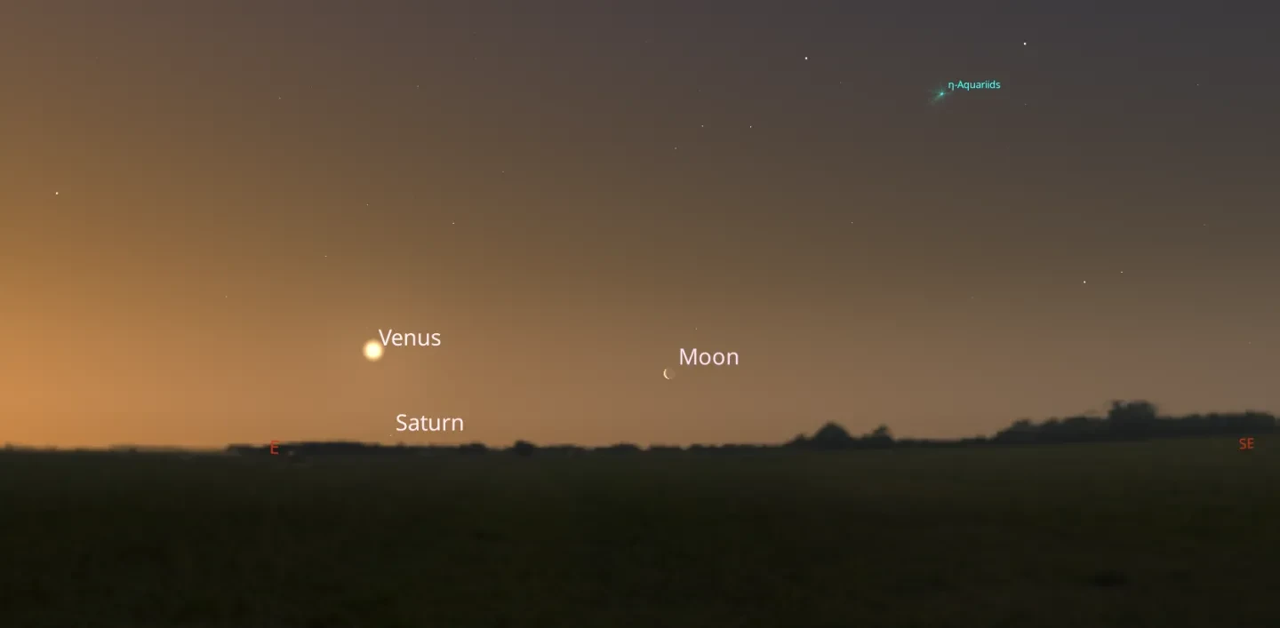Stellarium screenshot showing Venus, the Moon, and Saturn