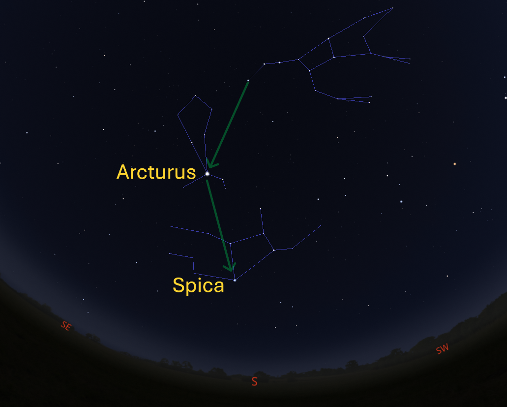 Stellarium screenshot showing arc to arcturus
