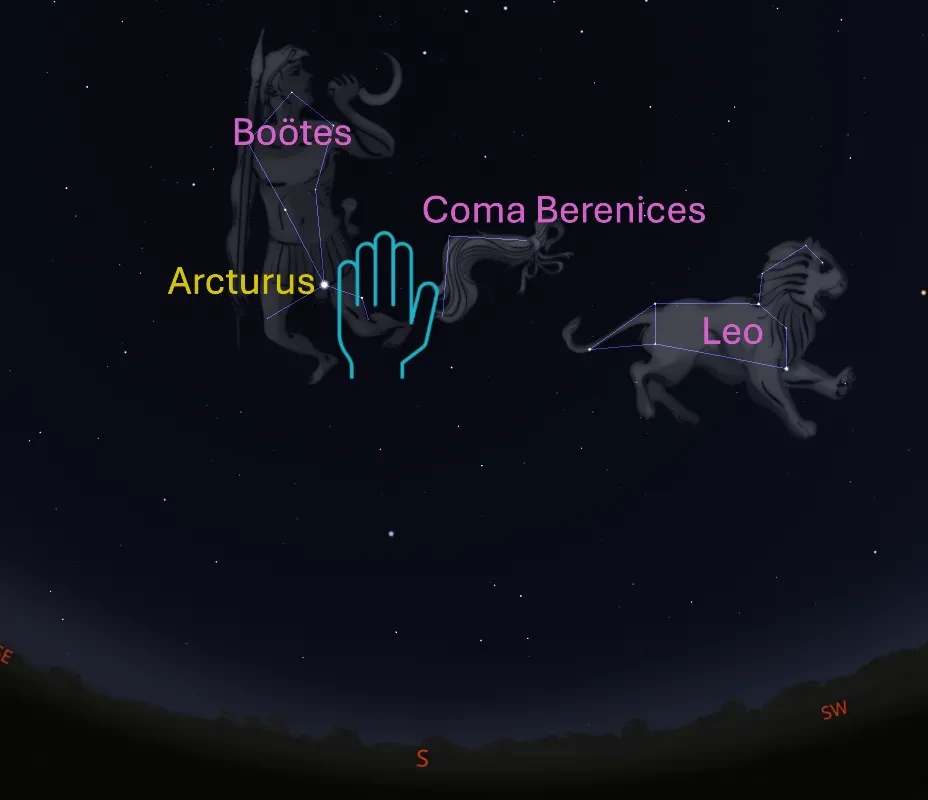 Stellarium screenshot showing how to find Coma Berenices
