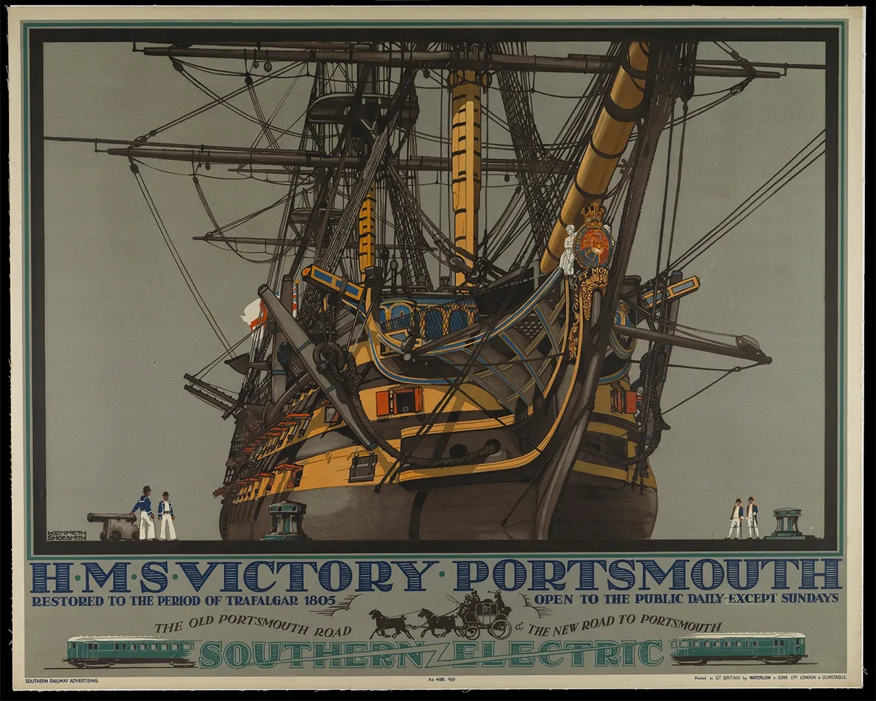 Southern Railway poster depicting the newly restored HMS Victory at Portsmouth