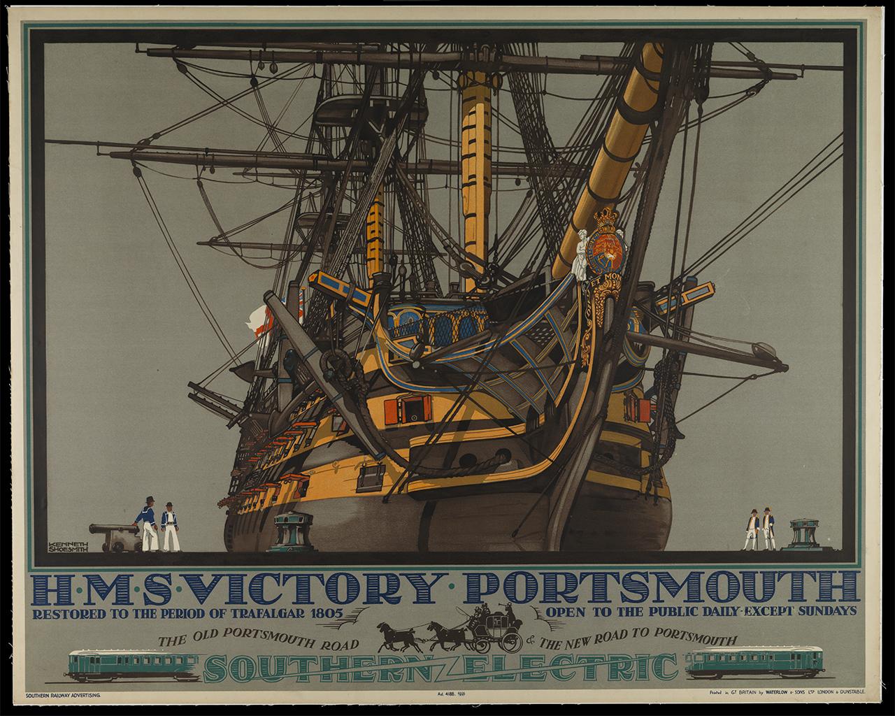 Southern Railway poster depicting the newly restored HMS Victory at Portsmouth