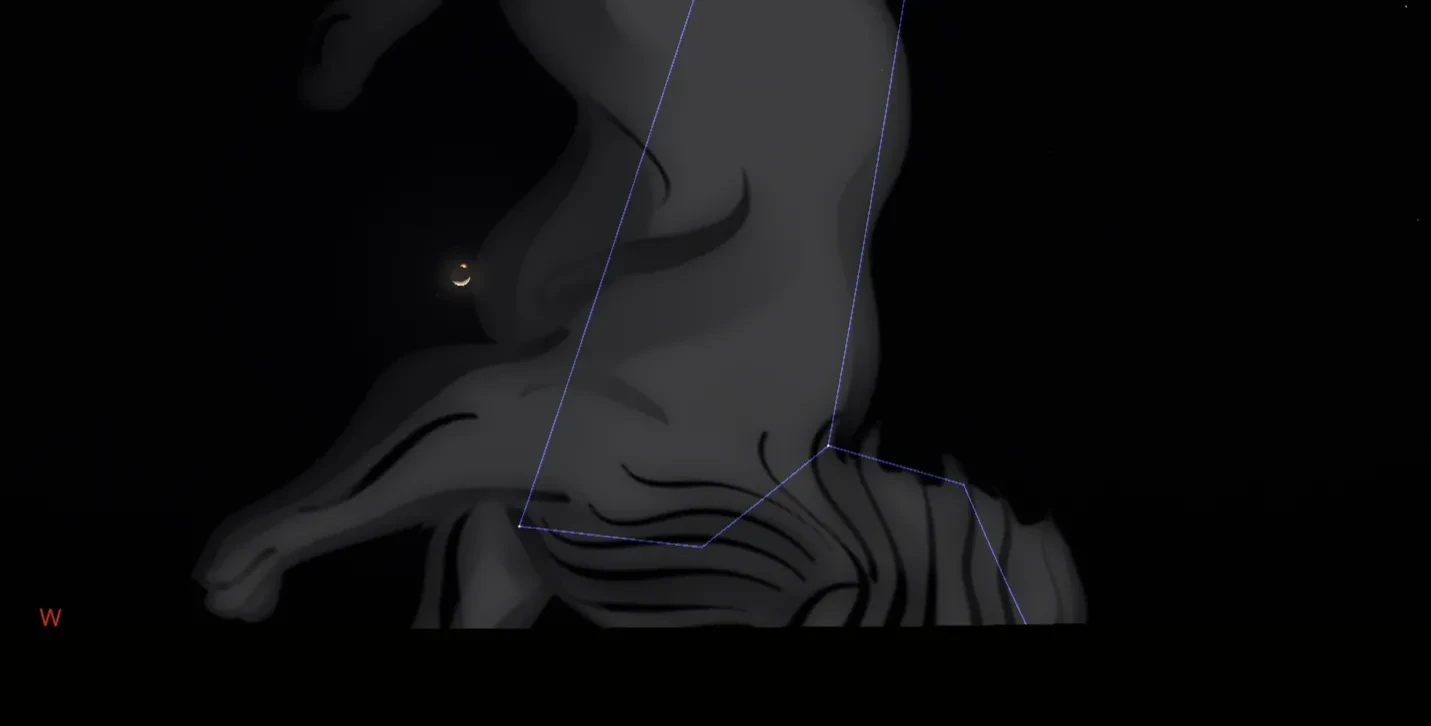 Stellarium screenshot showing the moon occulting Mars