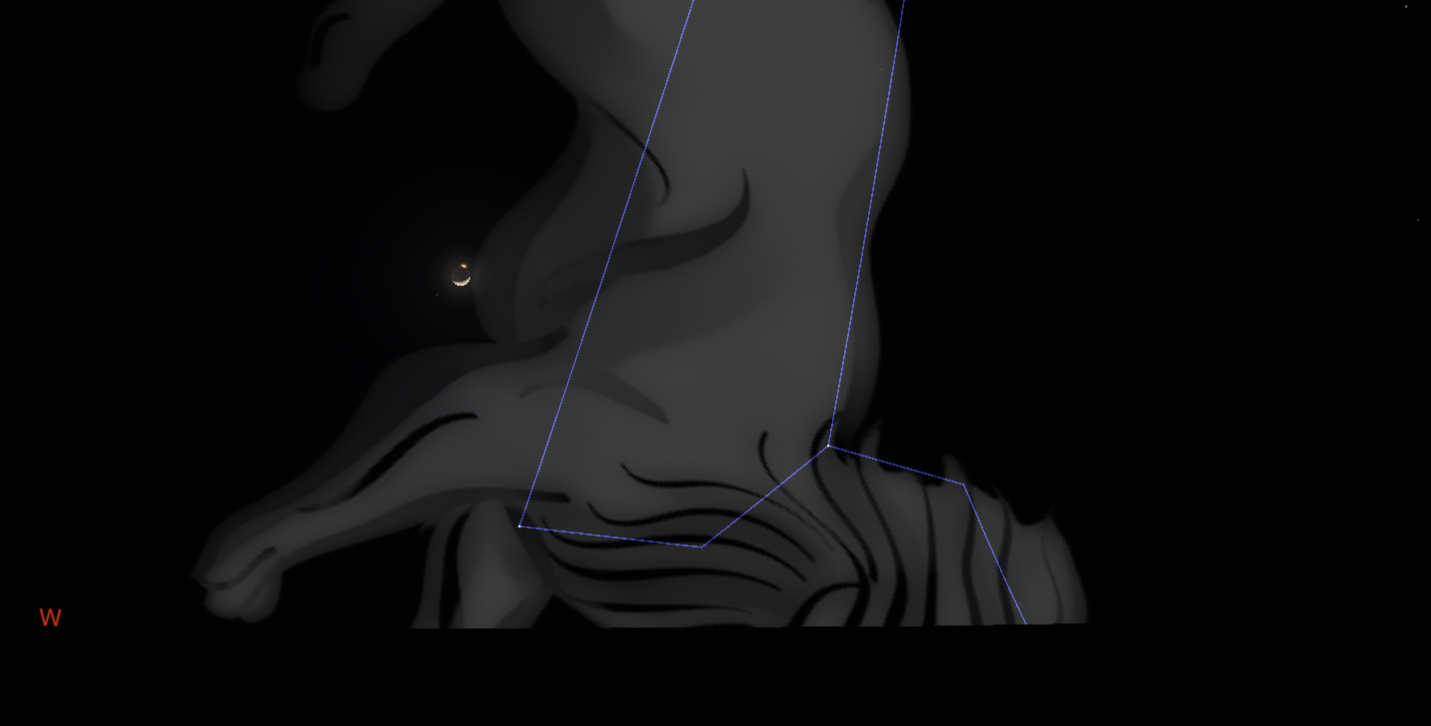 Stellarium screenshot showing the moon occulting Mars