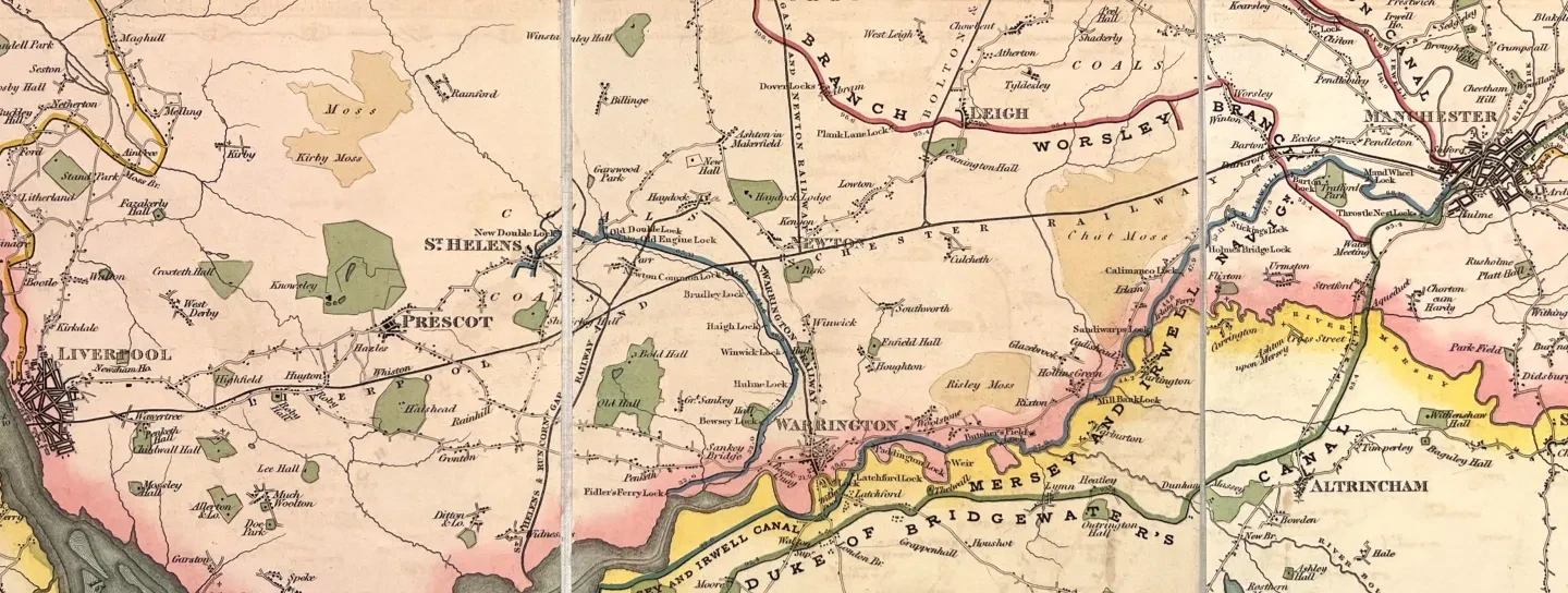 Detail of a map showing the Liverpool and Manchester Railway