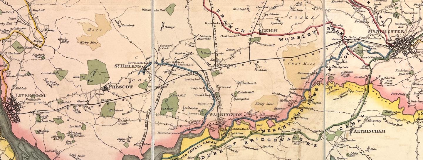 Detail of a map showing the Liverpool and Manchester Railway