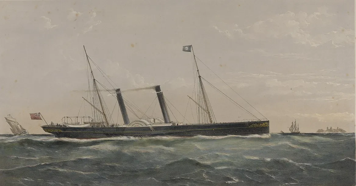 A print depicting the steam packet Normandy in profile travelling on the sea