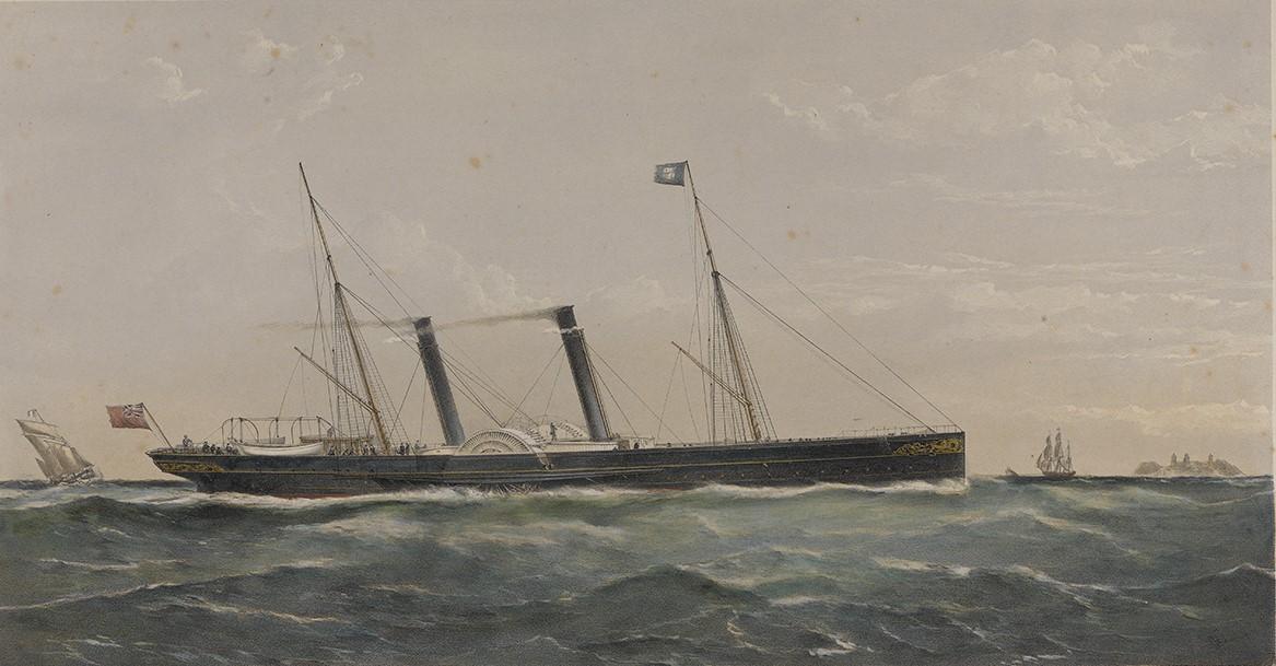 A print depicting the steam packet Normandy in profile travelling on the sea