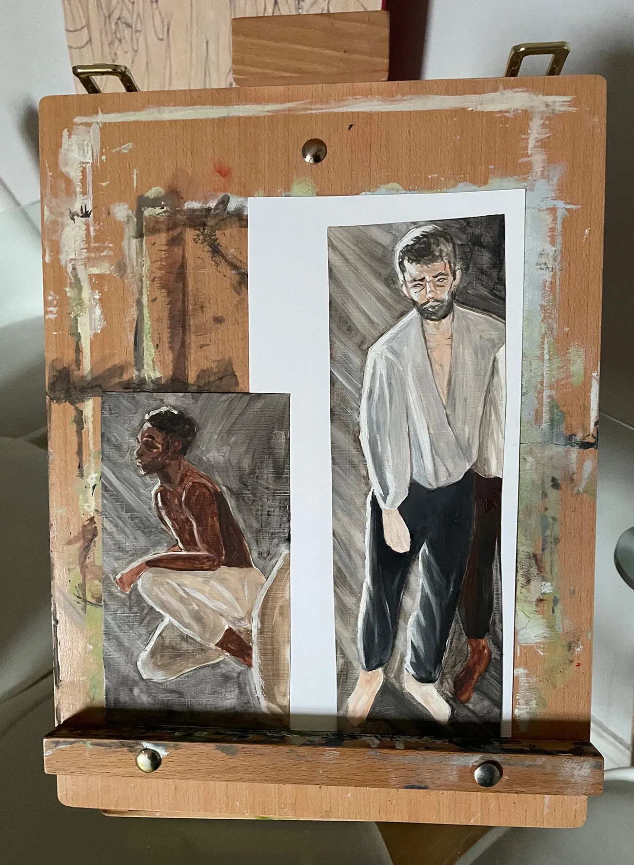 Sketches of seafarers on an easel