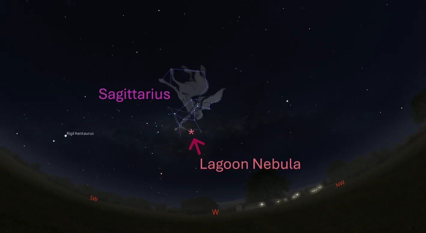 Stellarium screenshot showing the Lagoon nebula location