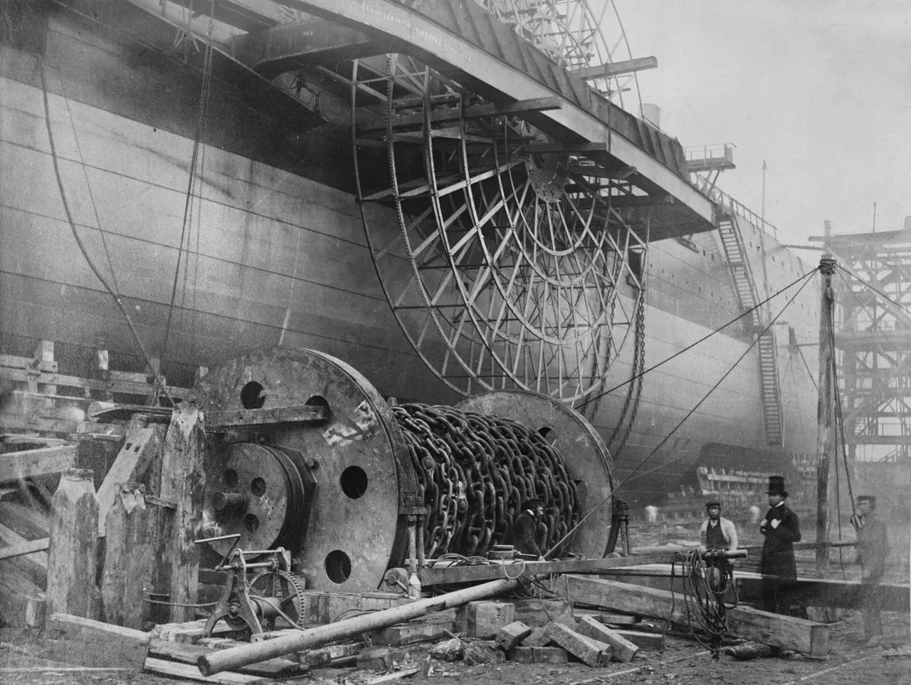 Black and white photograph of the steamship Great Eastern prior to launch