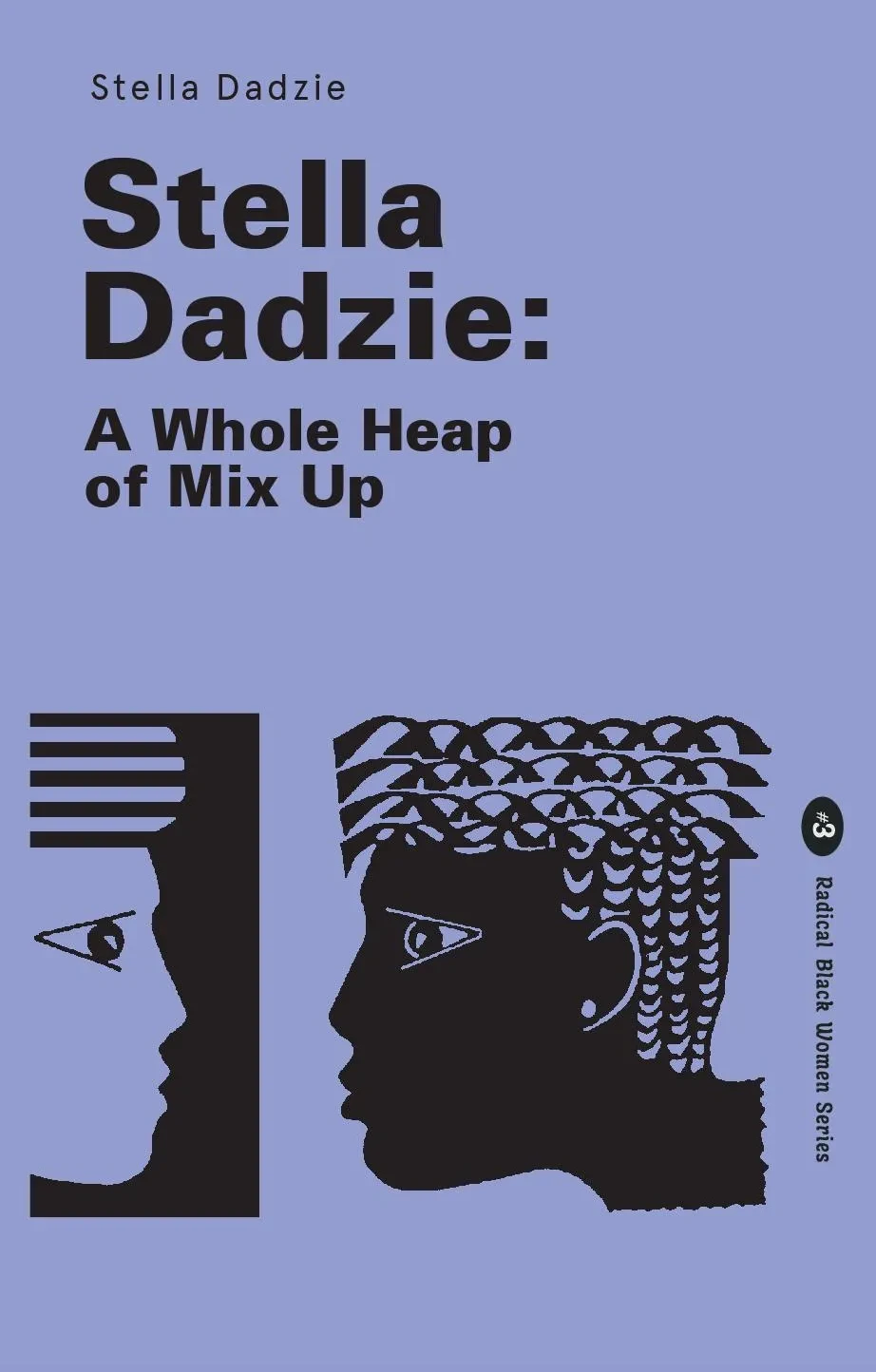 The book cover for A Whole Heap of Mix Up with a purple background and black and white illustrations of two faces in profile