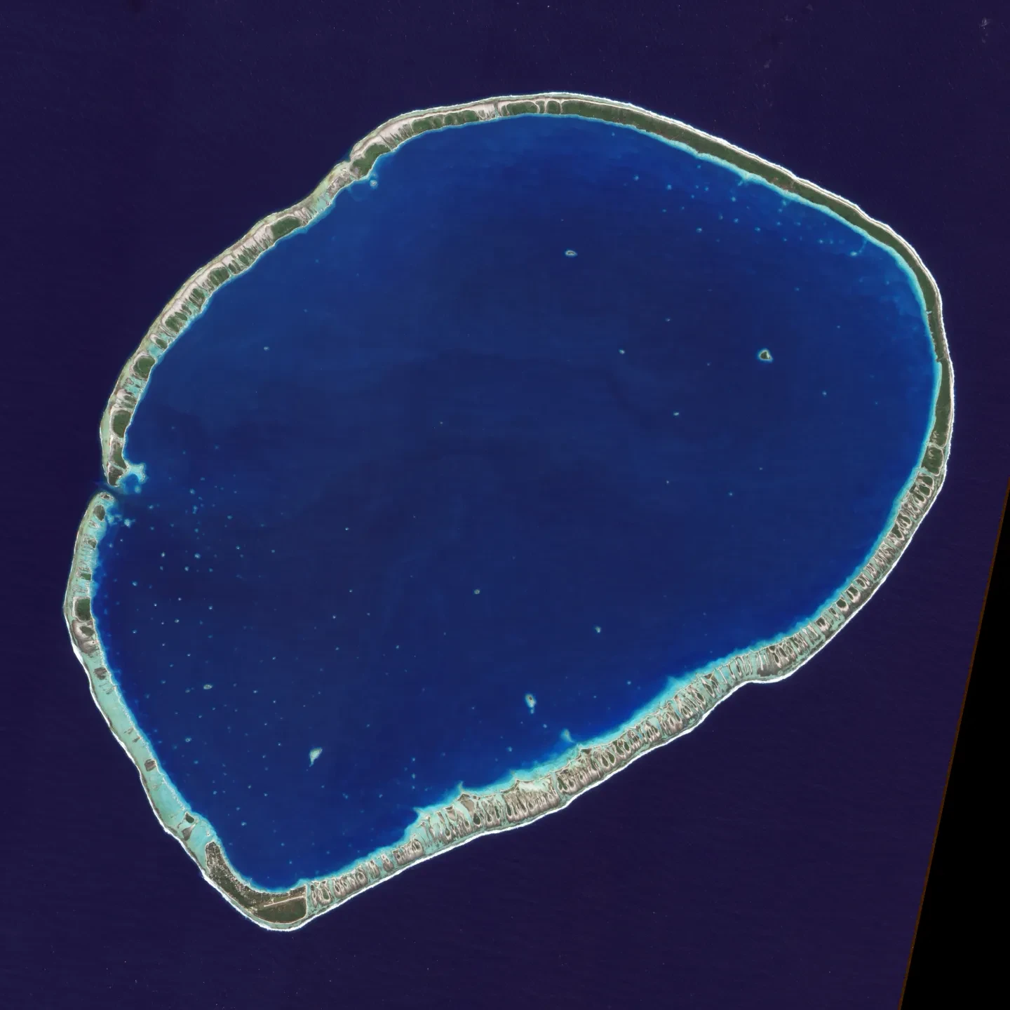 A satellite view of Tikehau Atoll in French Polynesia