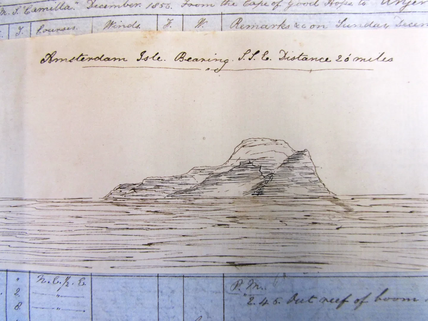 A profile drawing of the island in a journal kept by Markham