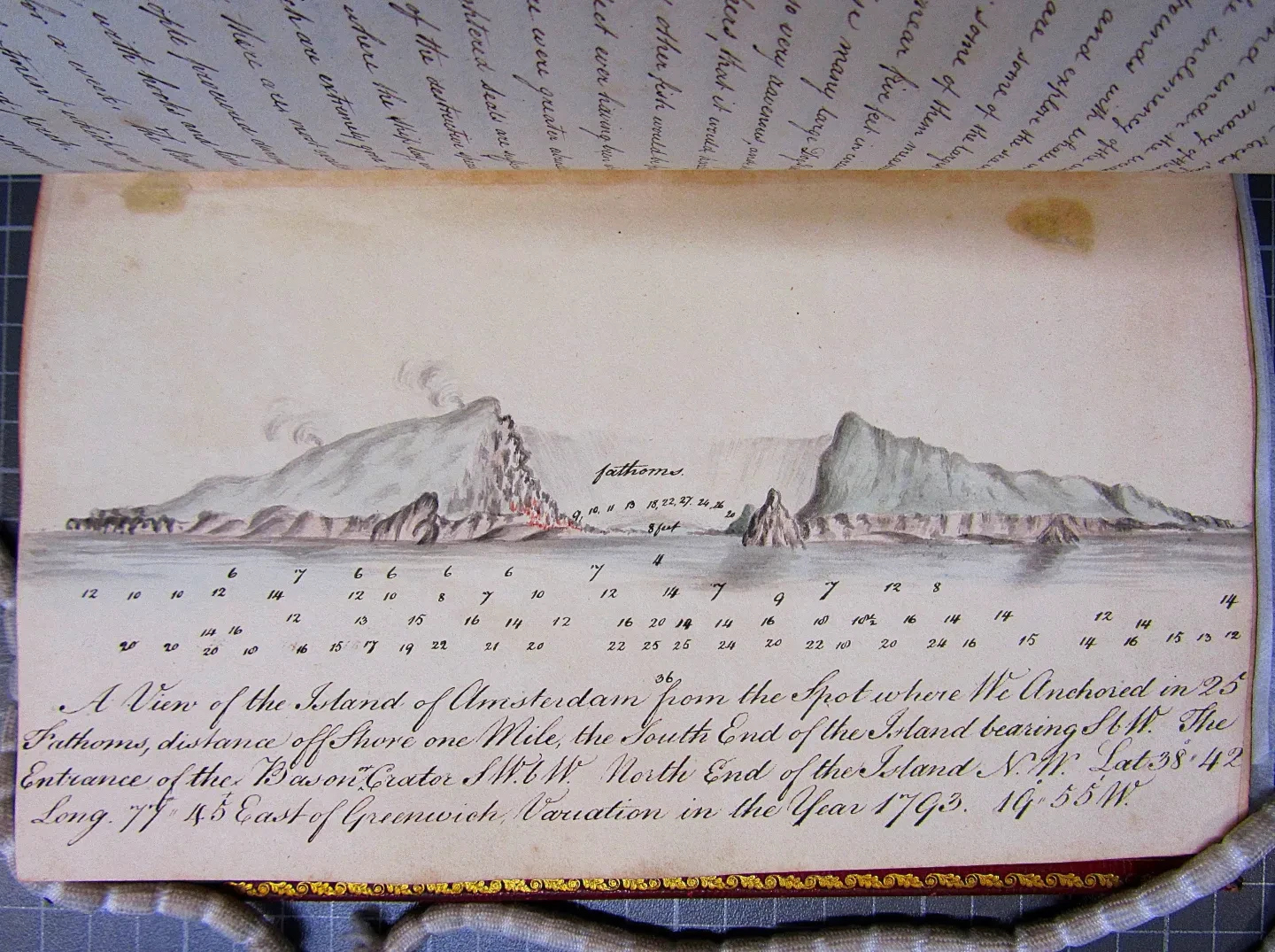 A drawing in Gower’s diary featuring the entrance to the basin on the island, shown in profile.