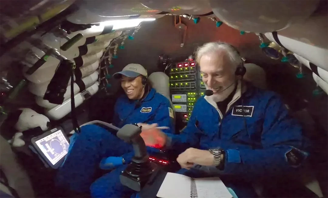 Dr Dawn Wright and Victor Vescovo at the controls of the Limiting Factor submersible