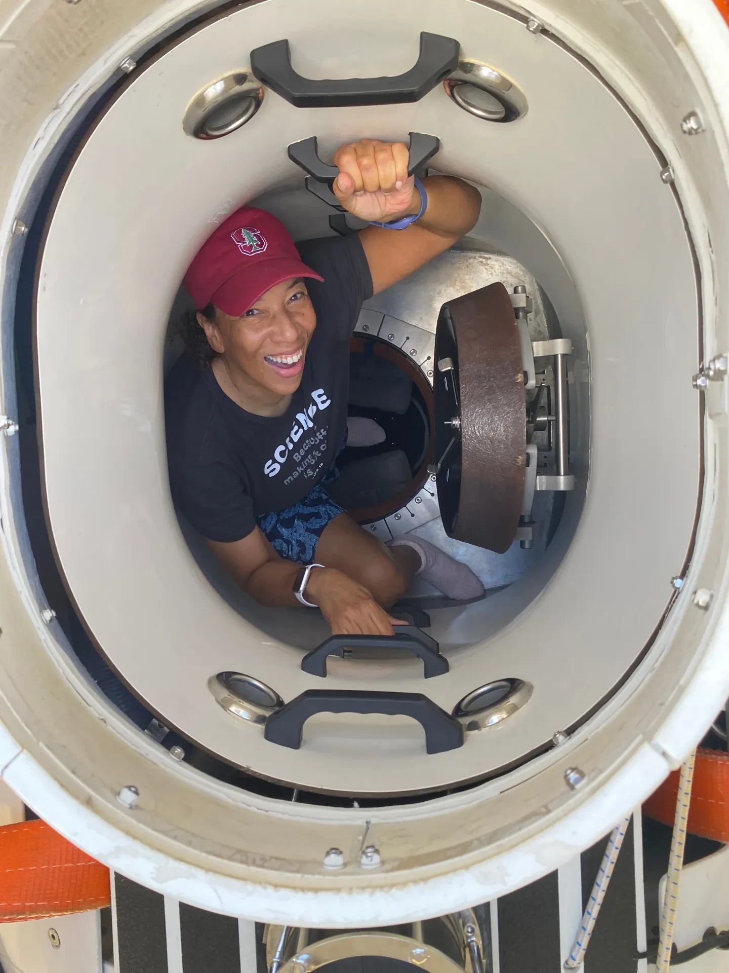 Dr Dawn Wright in the hatch of the Limiting Factor submersible