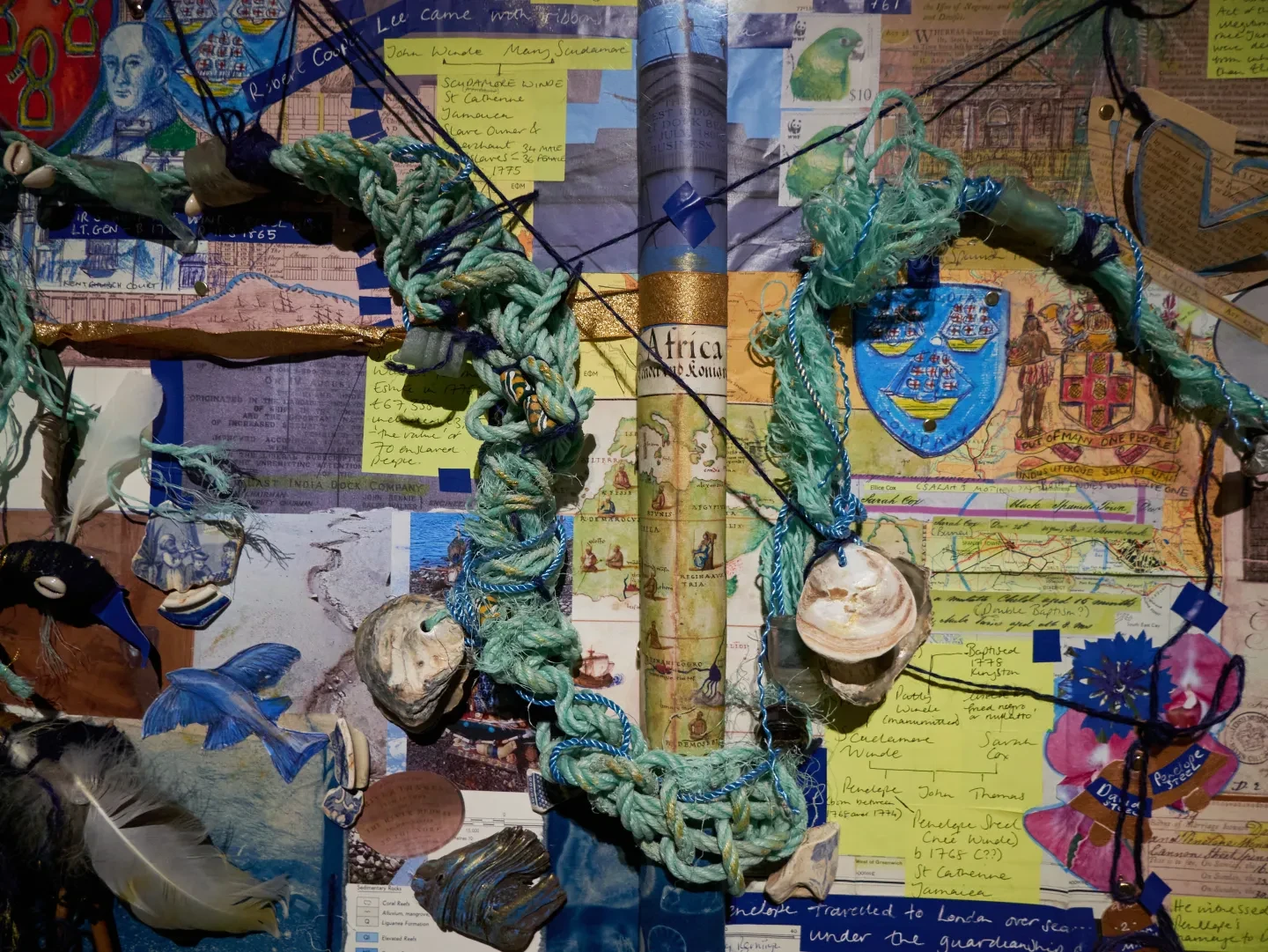 Close up of rope twisted like the River Thames in a collage artwork