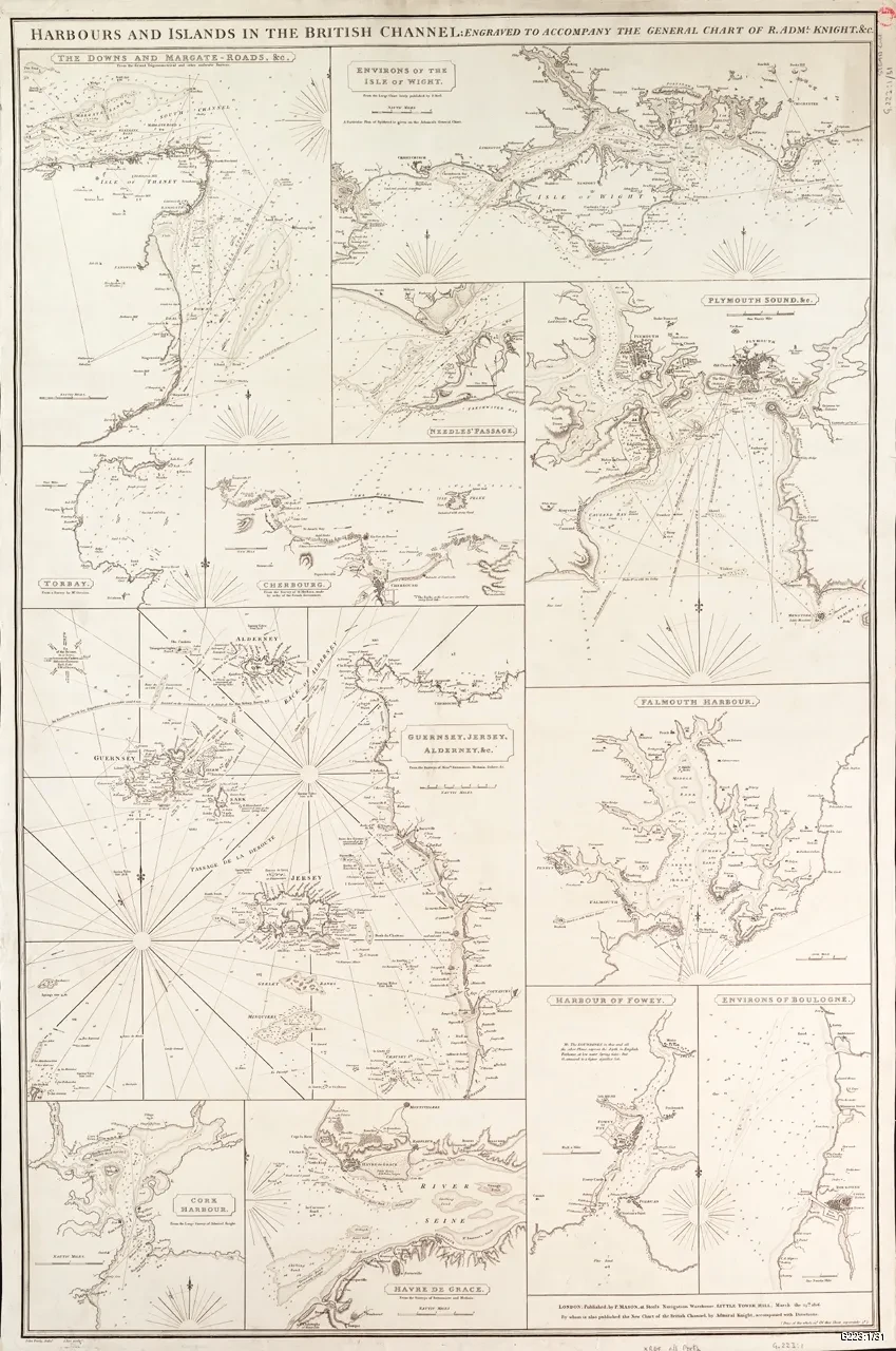 Segmented sheet showing different charts of the Harbours of Britain