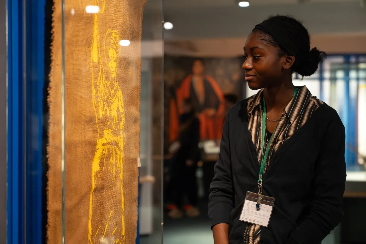 One work experience student looking at a display in Atlantic worlds gallery
