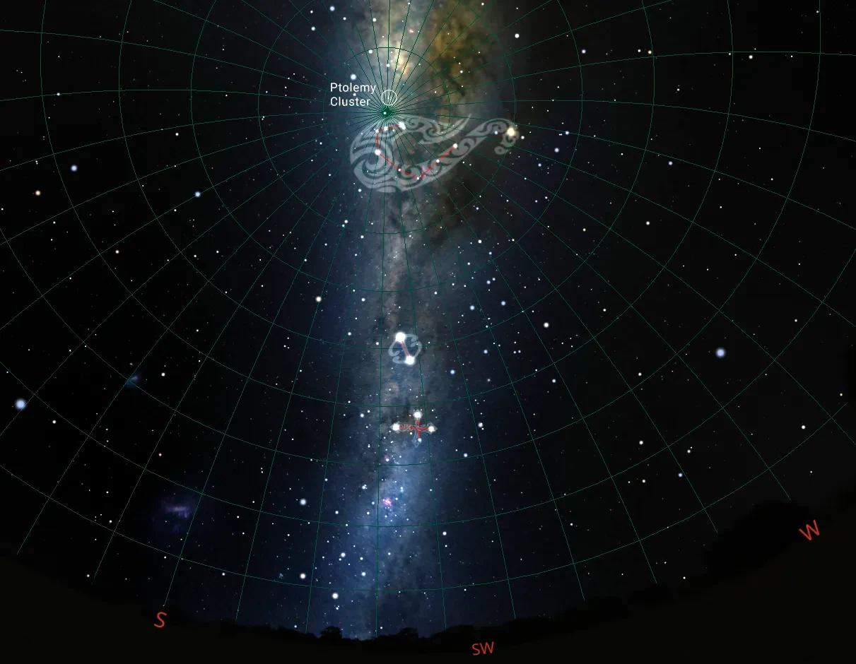 Stellarium image of maui's hook constellation