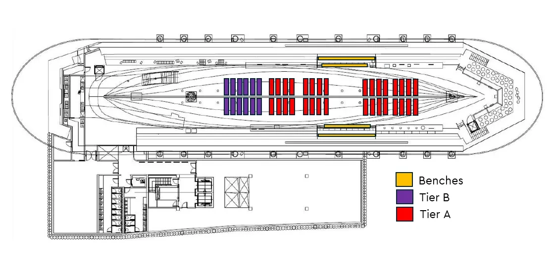 Seating plan showing layout of Cutty Sark and price tiers