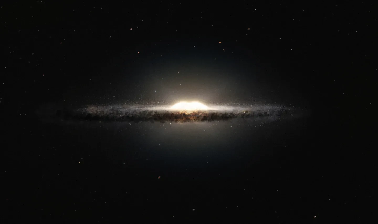 Illustration showing the Milky Way spiral galaxy from edge-on with central bulge prominent