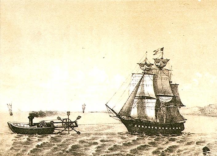 Lithograph depicting Hulls's invention in action (Item ID: PAD6623)