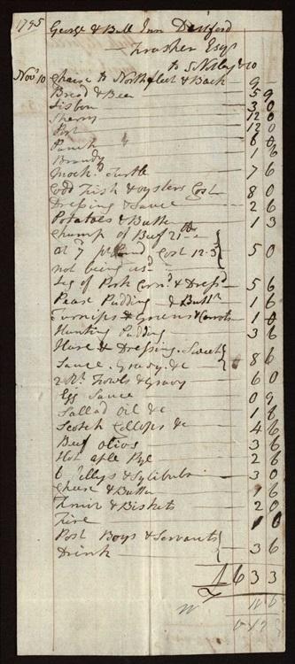 A bill for a survey dinner held at ‘The George & Bull Inn’ at Dartford, 1795 