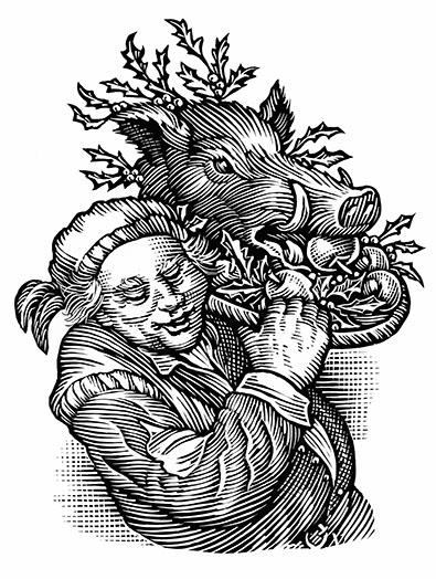 'Serving the Boar's Head'. From A Tudor Christmas. Image © Bill Sanderson