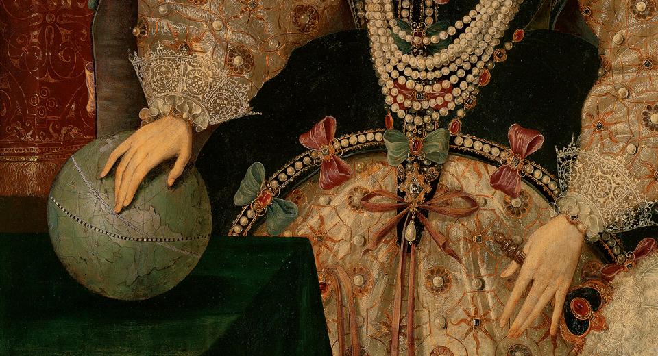 Armada portrait of Queen Elizabeth, globe detail