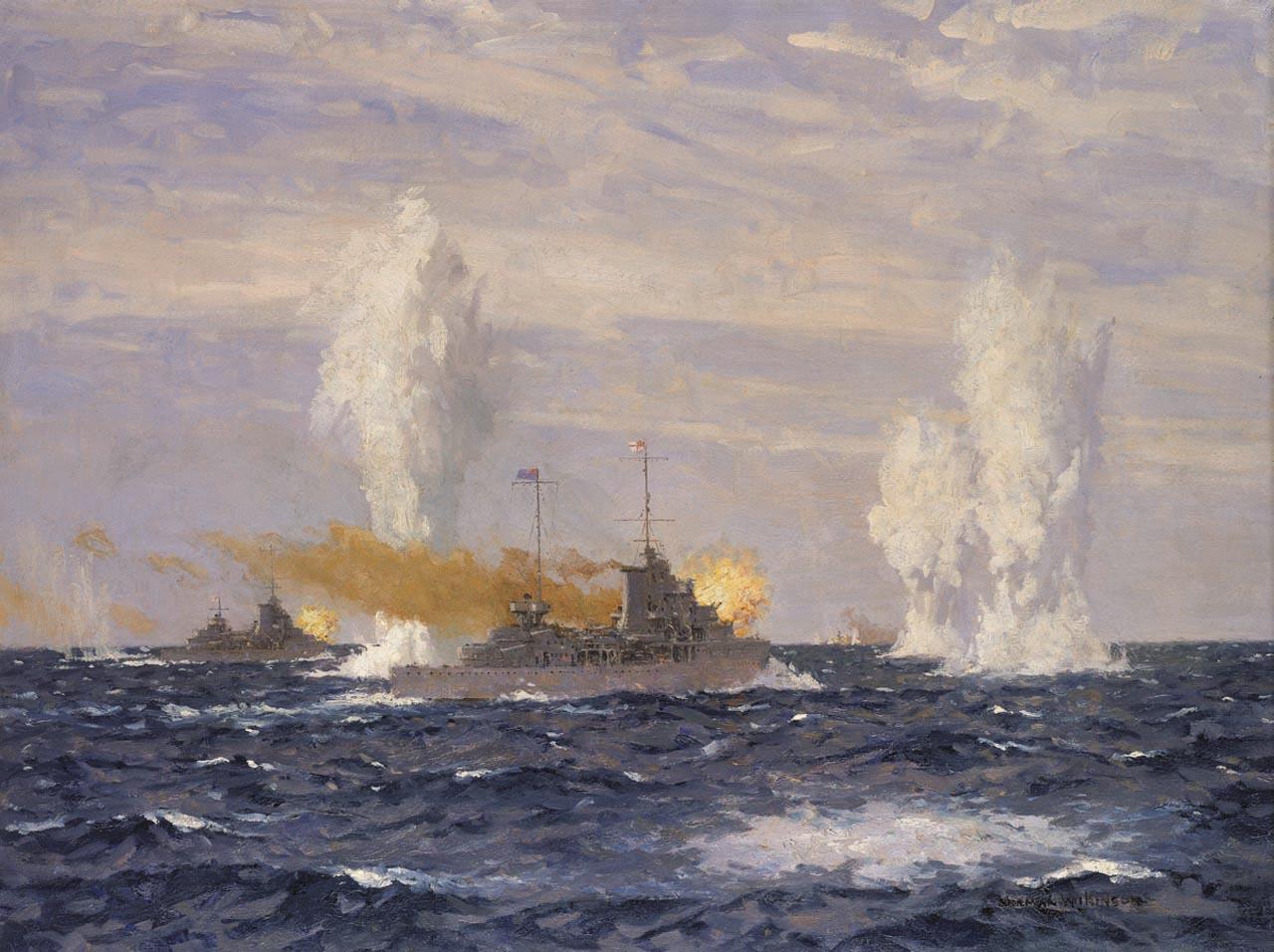The pursuit of the 'Graf Spee' by HMS 'Ajax' and 'Achilles' [at the Battle of the River Plate, 13 December 1939]