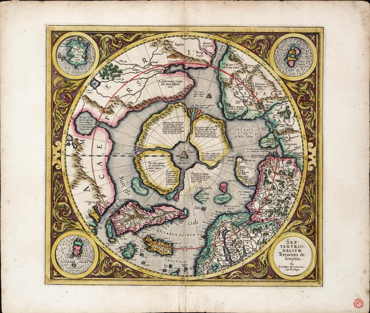 Early 17th Century map of the North Pole drawn by Geradus Mercator