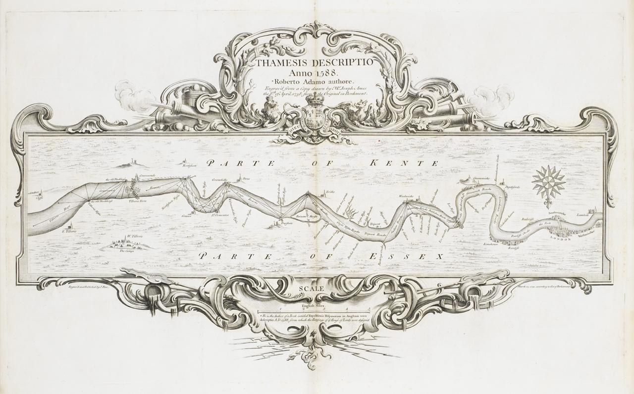 John Pine after Joseph Ames and Robert Adams. Thamesis Descriptio Anno 1588. Etching, 1739