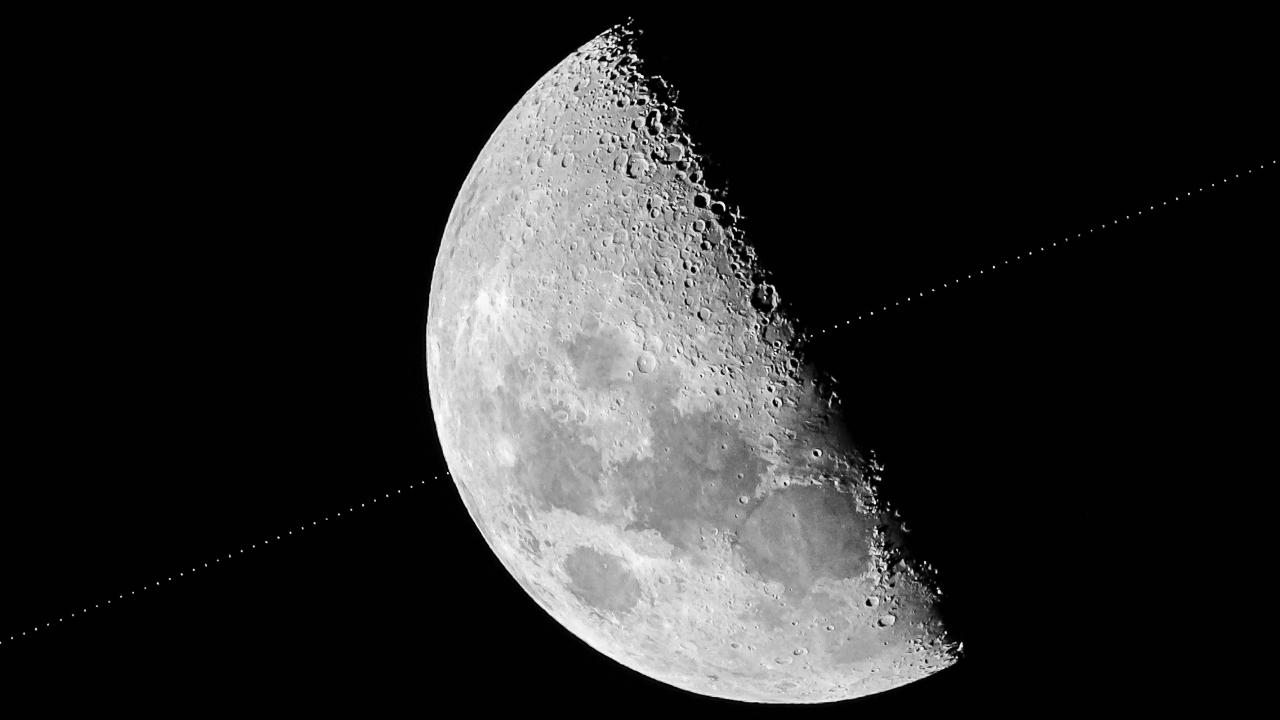 Hubble Space Telescope Transits Across the Moon Between Lunar X and Lunar V © Michael Marston
