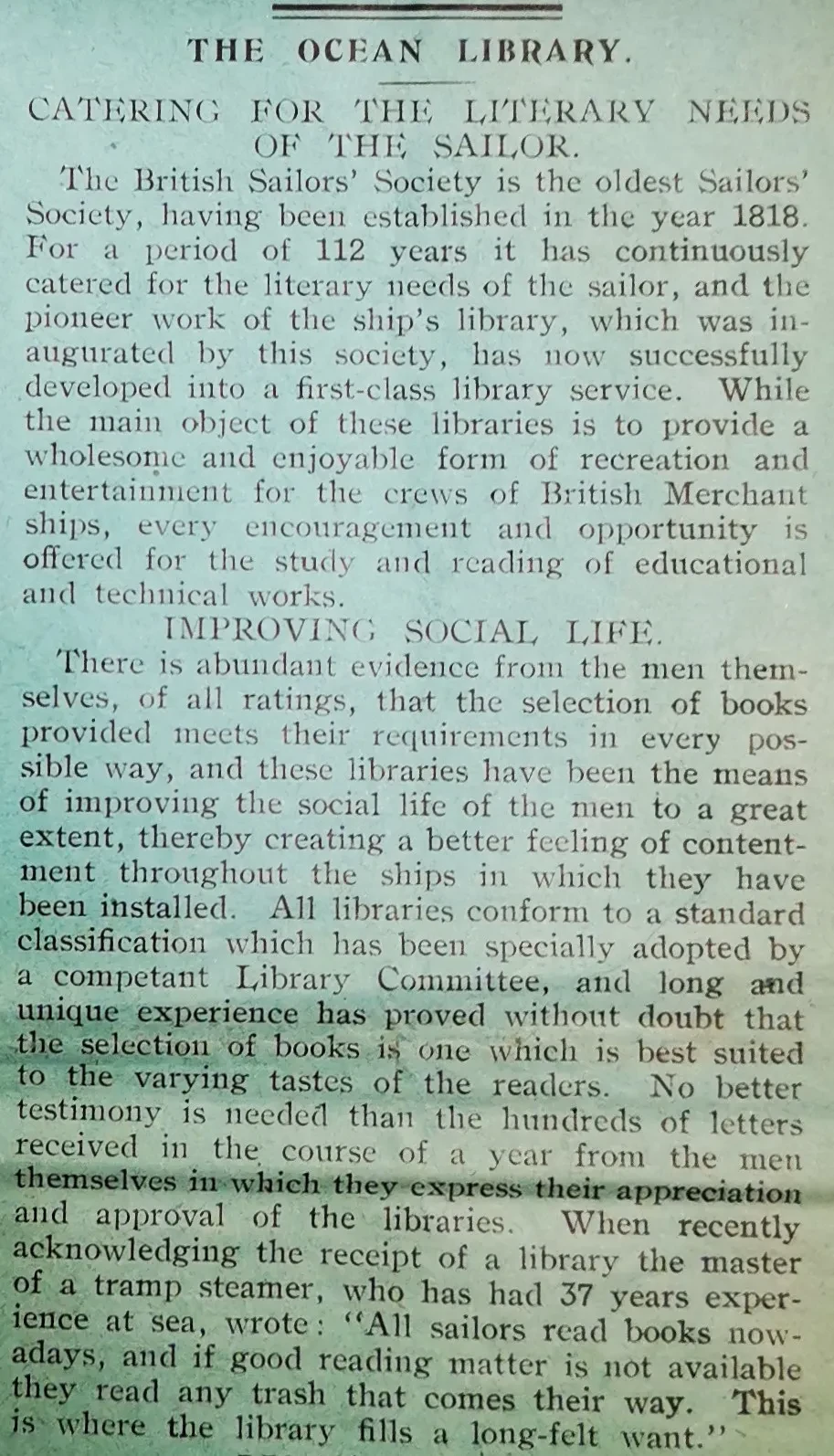 Article from the September 1931 issue explaining the benefits of the Ocean Library