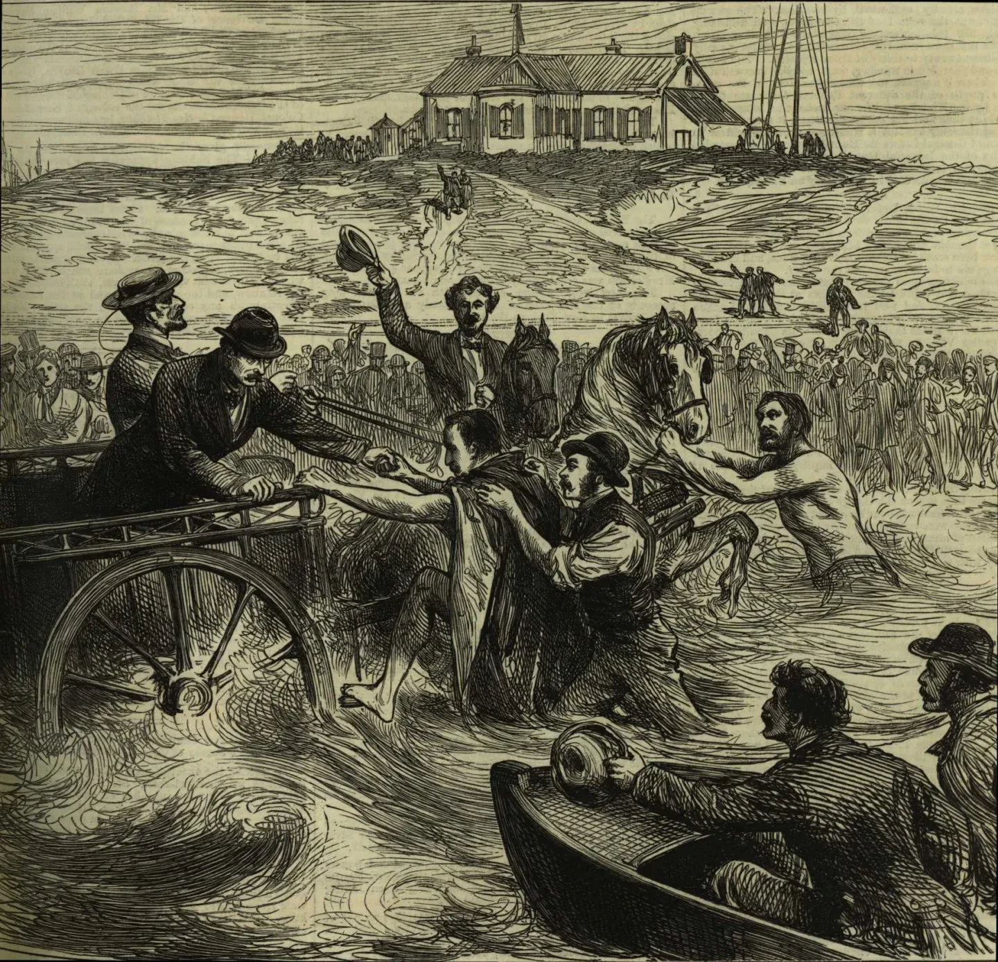 Webb landing at Calais from The Illustrated London News, 4 September 1875