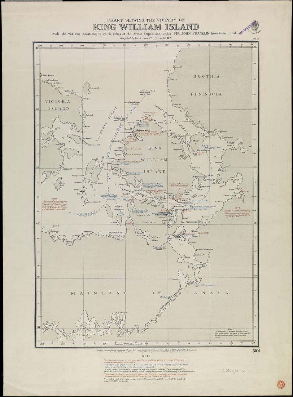 Map of King William Island with Franklin relics plotted on it